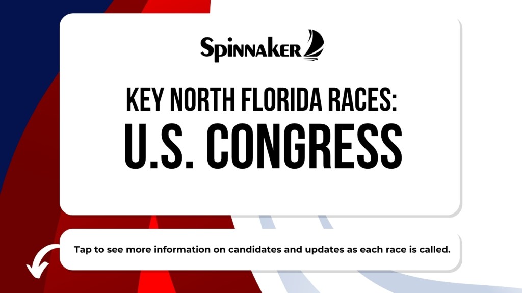 Graphic reads "Spinnaker Key North Florida Races: U.S. Congress" 